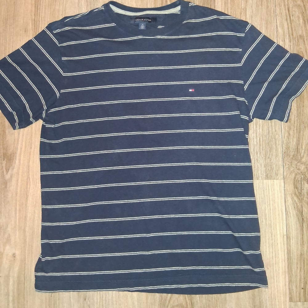 Tommy Hilfiger Men's Navy and White Striped Tee